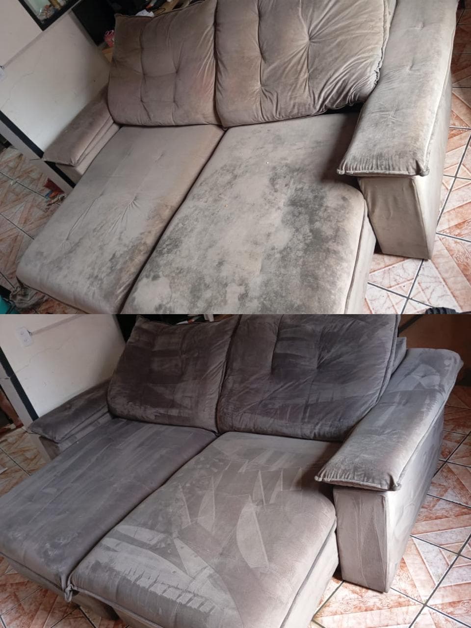 Detalhe de limpeza profunda nos cantos do sofá